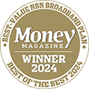 Award logo for winning Money Magazine's Best Value NBN Broadband Plan Award for 2024