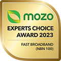 Award logo for winning Mozo Experts Choice Award for Fast Broadband in 2023
