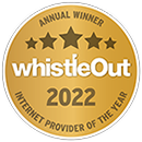 Award logo for winning Whistle Out Internet Provider of the Year for 2022.